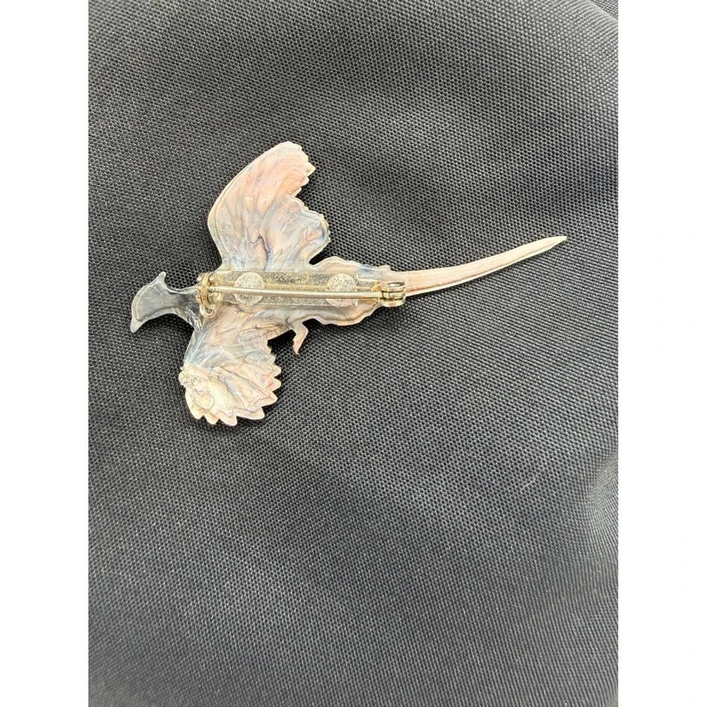 Vintage Pheasant Flying Bird Brooch Pin Mid Flight Figural Brown Red Blue Gift